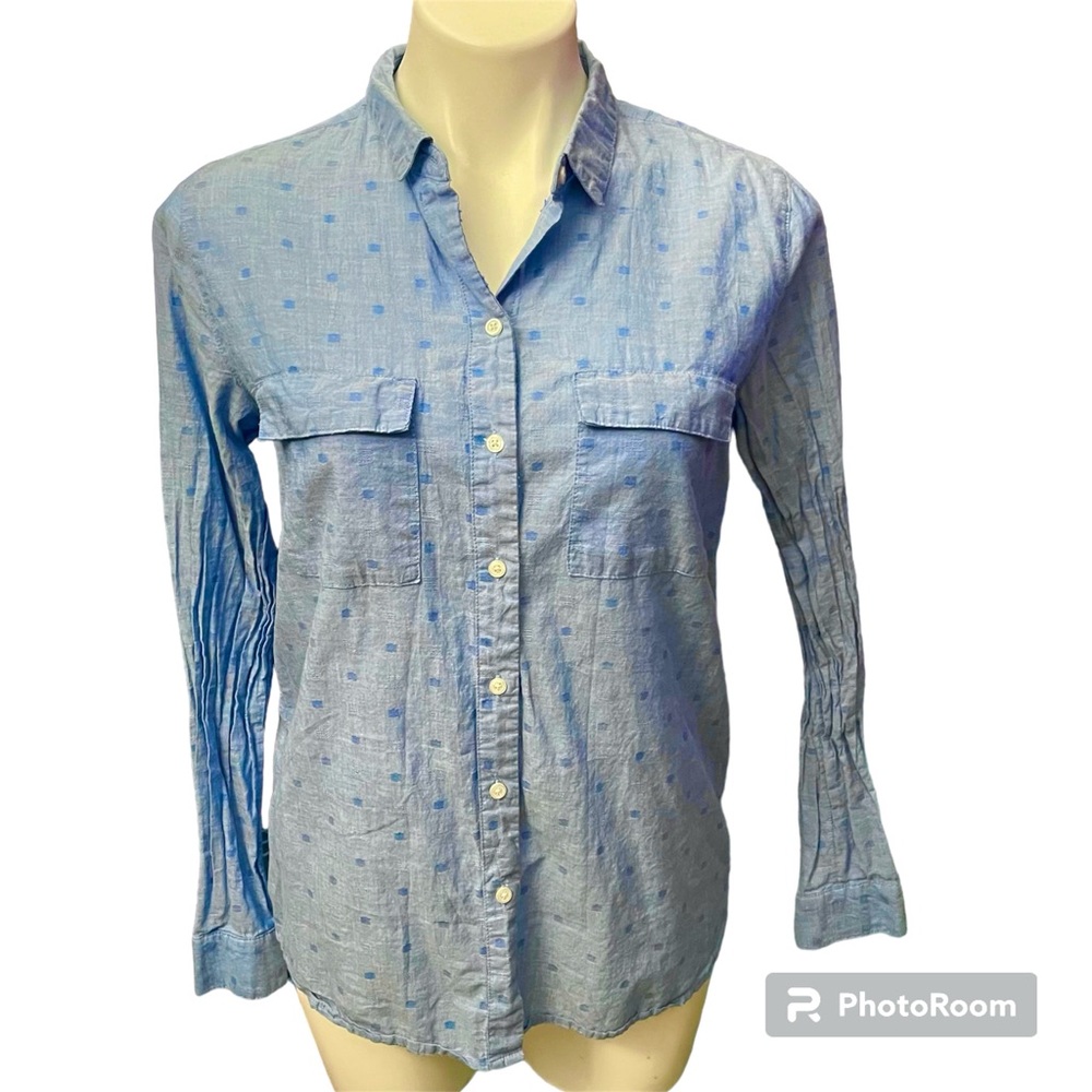 GAP Blue with Square Embroidery Boyfriend Fit Button Down Shirt - Size Small